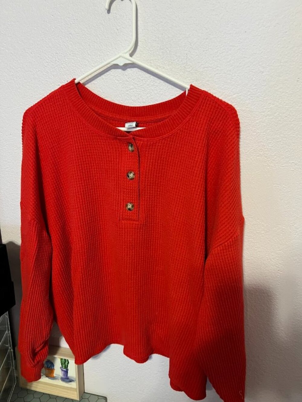 Red cropped Old Navy 2X waffle knit top